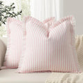 ZWJD Throw Pillow Covers 18x18 Set of 2 Striped Pillow Covers with Fringe Chic Cotton Decorative Pillows Square Cushion Covers for Sofa Couch Bed Living Room Farmhouse Decor (Pink) by ZWJD