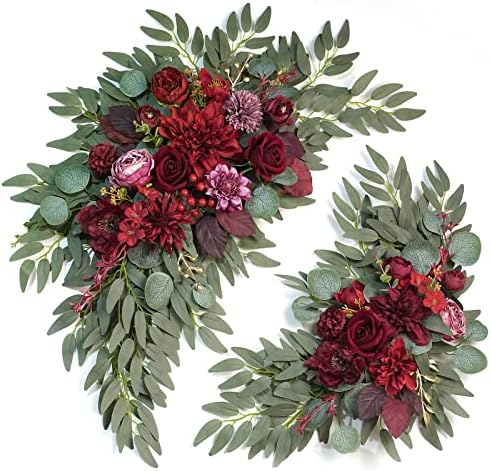 Artificial Wedding Arch Flowers Kit(Pack of 2) for Wedding Arch, Bridal Shower, Ceremony and Reception Backdrop Decoration (Burgundy) by WEIERYUE