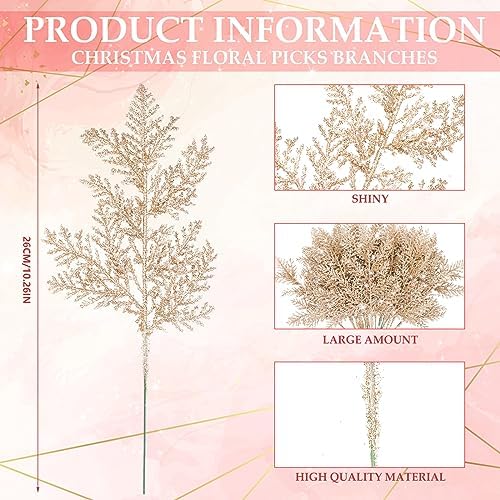 Cindeer 100 Pcs Christmas Tree Picks Sprays Glitter 10.2 in,Champagne Gold - Image 2