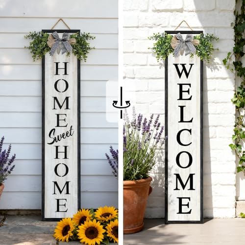 Welcome Sign for Front porch Standing 45"X9" Double-Sided Wood Frame Outdoor Tall Welcome Signs Vertical Decor for Farmhouse Rustic Home Modern Outside Front Door Wall Decorations by CPCDACSK