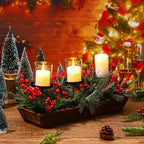 3 Pillar Christmas Table Centerpiece Christmas Candle Holder Artificial Red Berries Pine Cones with Steal Base Frosted Berry Arrangement for Home Decor - Image 6