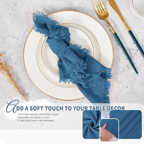 Pesonlook 60 Pcs Cyan Handmade Cotton Cloth Napkins with Fringe, 16x16 Inch - Image 3