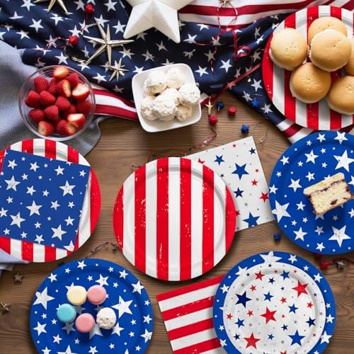 4th of July Party Supplies Set-American Patriotic Theme for Independence & Election Day Decorations, Includes Dinner & Dessert Plates, Napkins- for Patriotic & 4th of July Party Decorations-48 Guests - Image 4