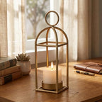 12.3" Outdoor Decorative Lanterns, Metal Candle Lanterns, Farmhouse Lantern Decor, Antique Gold Iron Lantern Candle Holders for Fireplace Mantel, Table Centerpiece,Home Decor by SHOHAYTO