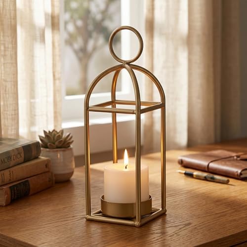 12.3" Outdoor Decorative Lanterns, Metal Candle Lanterns, Farmhouse Lantern Decor, Antique Gold Iron Lantern Candle Holders for Fireplace Mantel, Table Centerpiece,Home Decor by SHOHAYTO