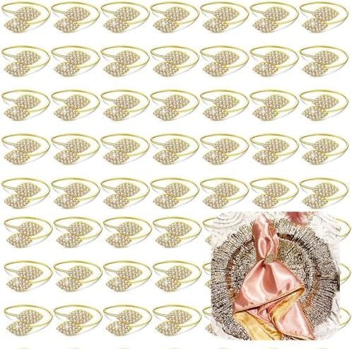 Set of 100 Napkin Rings Metal Gold Elegant Bling Leaves Rhinestone Napkin Ring, Napkin Rings Bulk Dinner Banquet Serviette Decor, Dining Table Setting for Thanksgiving Christmas Holiday Wedding Party by FCDECOR