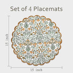 Ridhi Floral Block Print Round Placemats 15" in, Set of 4, Goldenrod Yellow - Image 4