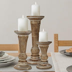 Homebia Design White Wash Mango Wood Candle Holder Set of 3 – 10, 8, 6 Inch - Image 3