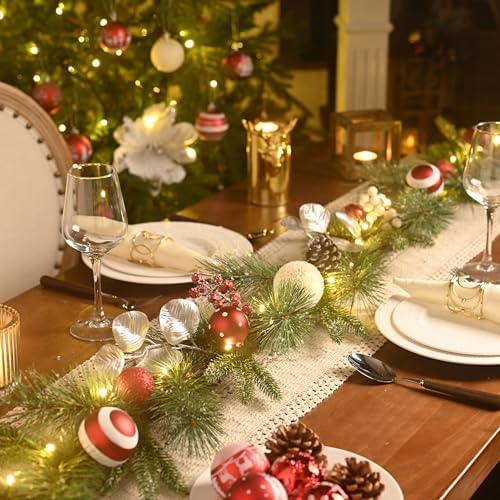 Valery Madelyn 6 Ft Christmas Garland with Lights for Mantle Red White - Image 3