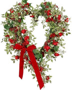 Spring Heart Wreath - 22IN, Green Wreath with Red Berry Velvet Bow, Romantic Spring Door Decor for Mother's Day, Weddings, Wall, and Farmhouse Home Décor - Image 2