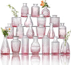 Glass Bud Vase Set of 20 - Small Vases for Flowers in Bulk - Assorted Vintage Crystal Vases for Flowers, Table Centerpieces (Pink, 20 Pcs) by Ulodimi