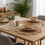 4 Pcs 12.6 Inch Paper Rope Round Woven Flower Placemats, Natural Hand Woven Boho Farmhouse Rattan Table Mats, Wicker Braided Placemats, for Dining Table Decor, Wedding Party, Home & Kitchen - Image 6