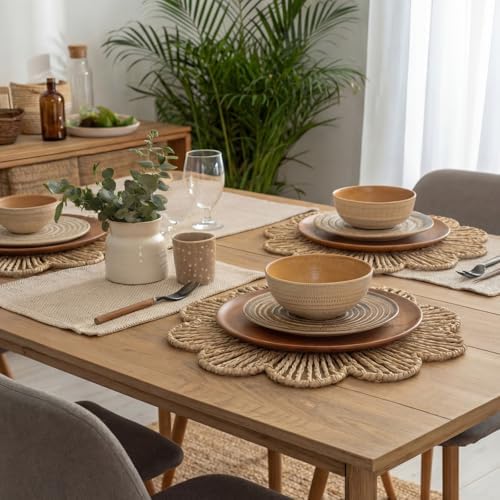 4 Pcs 12.6 Inch Paper Rope Round Woven Flower Placemats, Natural Hand Woven Boho Farmhouse Rattan Table Mats, Wicker Braided Placemats, for Dining Table Decor, Wedding Party, Home & Kitchen - Image 6