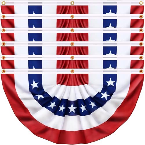 6 Pack 3x6 Ft USA Patriotic Pleated Fan Flag, American Bunting Half Fan Banner for Outdoor Decor, Red White and Blue Decorations for 4th of July, Memorial Day, Independence Day by Huyamap