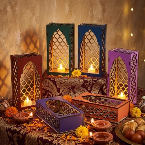 Ripeng 6 Set Diwali Wooden Light Holder Indian Jharokha Wall Decorations by Ripeng