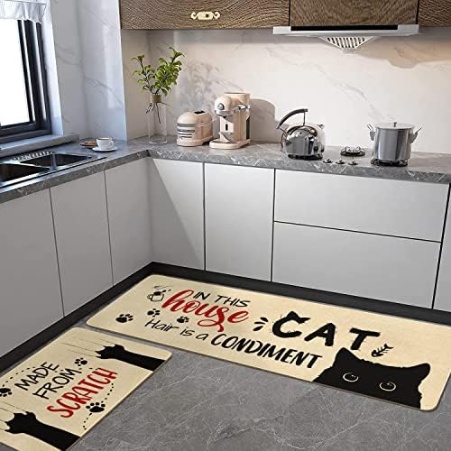Cute Kitchen Mat Set of 2,Funny Cat Kitchen Rugs and Mats Non Skid Washable,Cute Kitchen Decor Accessories Cats Lover Owners Housewarming Gifts,Made from Scratch (17"x47"+17"x30") - Image 6