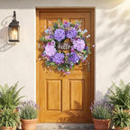 24" Spring Summer Wreaths Front Door with Hello Sign,Purple Hydrangea Wreath with Wildflowers Greenery Leaves,Eucalyptus Wreath for Front Door,Porch,Farmhouse,Wall,Window Outdoor Decor - Image 2