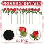 Lyrow 120 Pack Red Roses Artificial Flowers Bulk Hanging Floating Garland Fake Red Rose Vine for Ceiling Decoration Wedding Anniversary Bridal Bouquet DIY Floral Arrangement Proposal Romantic Decor - Image 2
