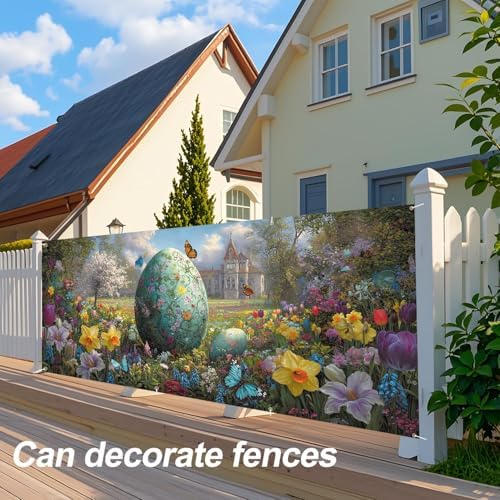 ANNA QUEEN Easter Garage Door Banner 6x13FT, Giant Floral Easter Egg Garden Scene Garage Door Cover, Large Spring Outdoor Decoration Backdrop for Double Garage Doors, Yard, Fence & Easter Party Photos - Image 5
