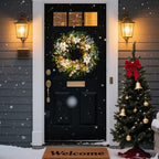 Christmas Wreaths for Front Door with Lights 24 Inch Prelit Christmas Wreath, Christmas Door Wreath with White Flowers, Gold Ornaments, Pine Cones, Greenery & Berries Indoor Outdoor - Image 2