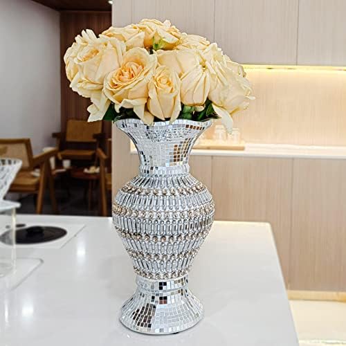 Silver Ceramic Flower Vase with Rhinestones, 12-Inch Home Decor - Image 4
