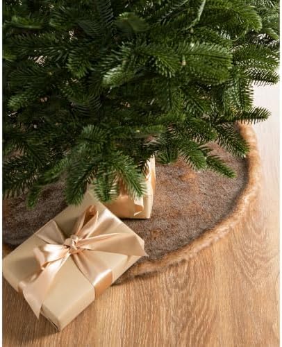 Balsam Hill Lodge Faux Fur Christmas Tree Skirt - Premium Rustic and Luxurious Fur Accents in Brown and Ivory for Tree Decor, Brown, 60" by BalsamHill