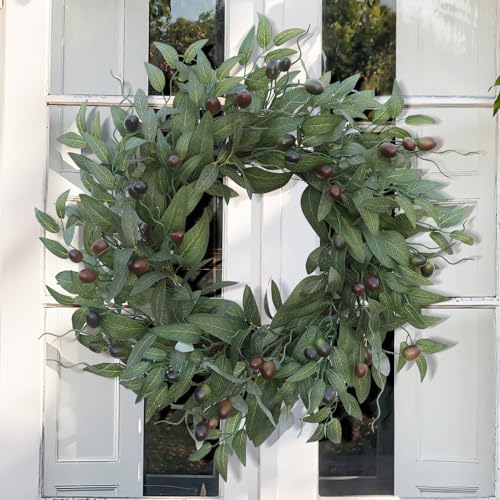 Olive Wreaths 20 Inch Wreath for Front Door with Purely Handmade Realistic Dense Olive Leaf Olive Berry, Elegant Home Decor Wreath Ideal for Front Doors, Hallways, Any Area You Want to Brighten - Image 3