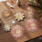 Chunful 7 Pcs Boho Wall Basket Decor Rattan Flower, Dark Pink - Image 4