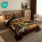 Erosebridal Bear Cabin Plaid Comforter Set Full, Rustic Farmhouse Bedding Set, Retro Hunting Deer Woodland Quilt, Country Western Duvet Set, Christmas RV Lodge Decor Down Comforter, Red Black Brown - Image 2