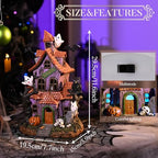 Valery Madelyn Halloween Decorations, Lighted Halloween Village Houses with LED Lights, Resin Spooky Town Happy Haunted House for Home and Party Table Desk Mantel, 12 Inch - Image 3