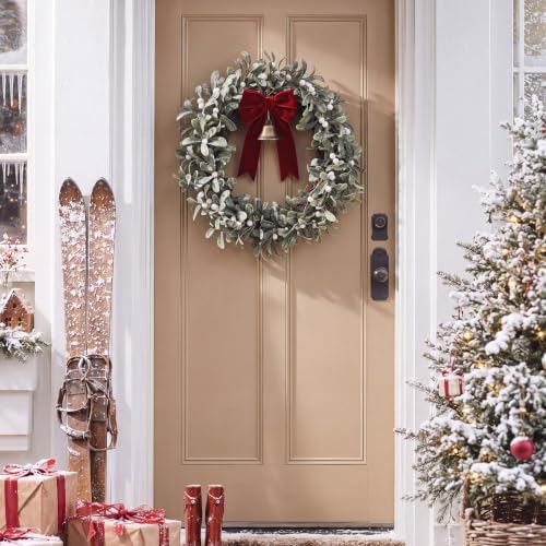 13 Inch Snowing Christmas Mistletoe Wreath, Christmas Door Decor - Image 6
