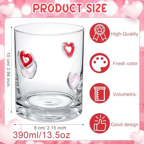 Skylety 2 Pcs Heart Icons Juice Glasses Love Drinking Cups 13.5 oz Old Fashioned Whiskey Cocktail Coffee Mugs for Mother's Day Party Gift Decor - Image 2