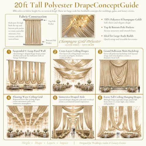 4 Panels 5ft(W) x 20ft(H) Champagne Backdrop Curtain for Wedding Parties - Image 3
