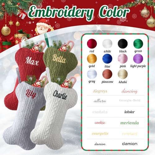 Personalized Dog Christmas Stockings,Custom Embroidered Pet Name & Bone Shape Stocking for Pet,Premium Cable Knit 15.7” Large Dog Stocking for Fireplace Holiday Decor Gifts(5 Pack) - Image 4