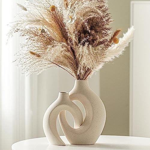 Levvohd Snuggle Hollow Ceramic Vase Set of 2 for Modern Nordic Home Decor - Image 4