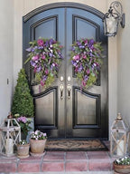 Purple Floral Hanging Wreath - Inch Lavender Tulip Hyacinth Eucalyptus Door Decor for Spring Summer, Wedding Arch Garden Porch Decoration - Image 6