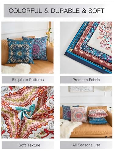 Boho Throw Pillow Covers 20X20 Inch Set of 4 Farmhouse Decorative Couch Pillow Cases Vintage Floral Pillows for Sofa Living Room Bedroom Summer Outdoor Patio Porch - Image 2