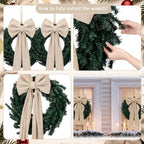 Hotop 2 Pcs 24 Inch Outdoor Christmas Wreath with Large Burlap Velvet Bow - Image 3