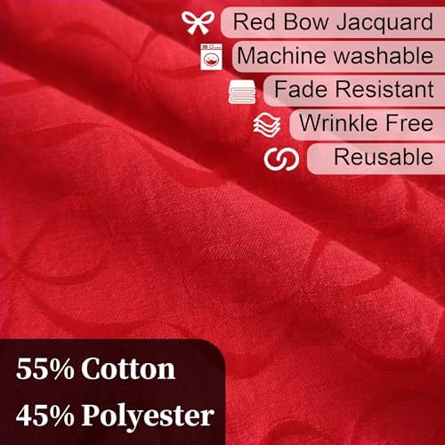 Premium Holiday Tablecloth 60 x 84 inch (6-8 Seat), Table Cloths for 6 Foot Rectangle Tables, Cotton-Polyester Blend, Table Cover for Celebration & Wedding, Red with Bow Ties Jacquard (1 Pack) - Image 3