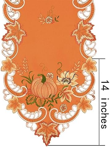 Simhomsen Embroidered Pumpkins Orange Table Runner for Fall, Autumn and Thanksgiving (14 x 108 inches) - Image 4