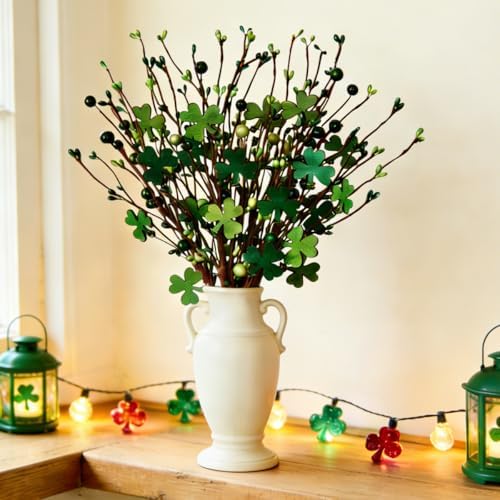 24Pcs St Patricks Day Decorations Decor, Shamrock Decorations Ornaments, St. Patrick's Day Decorations for Home Centerpiece Table, St Patrick Day Crafts Tree Decor Green Berry Stems - Image 4