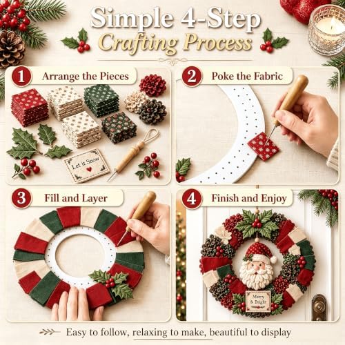 Oanruyan 12 Inch Large Christmas Wreath 3D Fabric Poke Art Kits (4PCS-B) - Image 3