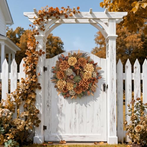 24" Fall Wreaths for Front Door with Mums Dahlias Queen Anne's Lace - Image 5