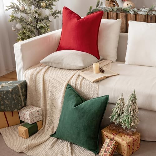 MIULEE Pack of 2 Christmas Green Euro Shams Chenille Pillow Covers 22x22 - Image 3