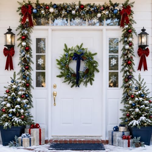 Fayoo 20 Inch Blue Berry Pine Winter Wreath Christmas Front Door Decor - Image 3