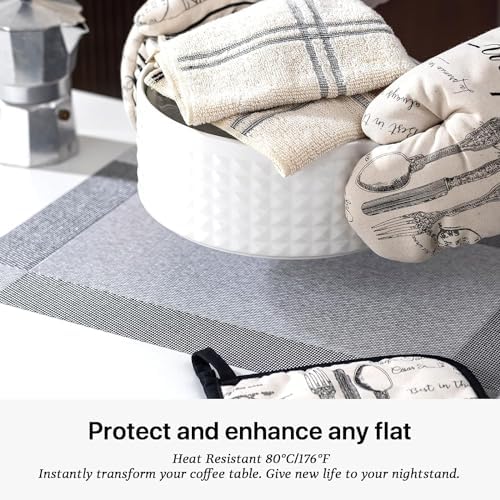 LEXMORE PlaceMats Set of 12 Vinyl/Plastic Woven Place Mats for Kitchen Table Indoor/Outdoor Washable PlaceMat Wipeable Dining Table Mats(Silver Cube) - Image 5