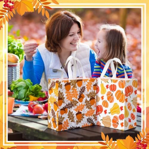 Wesnoy 48 Pcs Fall Gift Bag Bulk Maple Leaves Pumpkin Tote Bag with Handles - Image 6