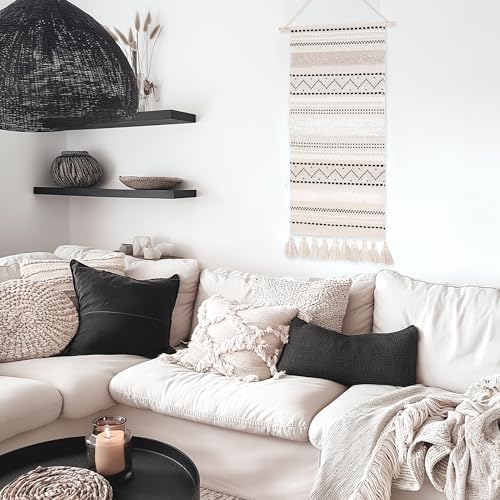 BlissBlush Long Vertical Wall Hanging Tapestry Woven Boho Farmhouse Decor Black Beige Cream Tassel Handmade Wall Art Decoration for Bedroom Living Room Dorm Nursery Apartment, 16x39 INCH - Image 6