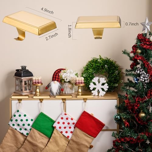 4 Pack Christmas Stocking Holders Ornament Hooks Mantel Weighted Stocking Hangers Metal Hanging Hooks Heavy Duty Stocking Holders Bases for Mantel Fireplace Party Decoration (Gold, 4) - Image 2