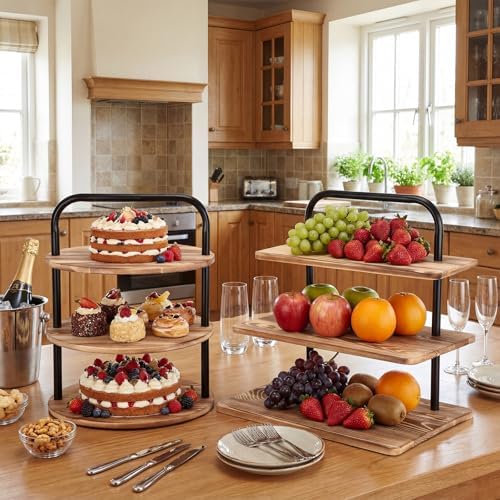 2 Pack Wooden Cupcake Stand 3 Tier Large Dessert Table Display Set Cupcake Tower Tiered Tray Stand Serving Tray for Wedding Birthday Graduation Tea Party Farmhouse Vendor (Classic) - Image 4